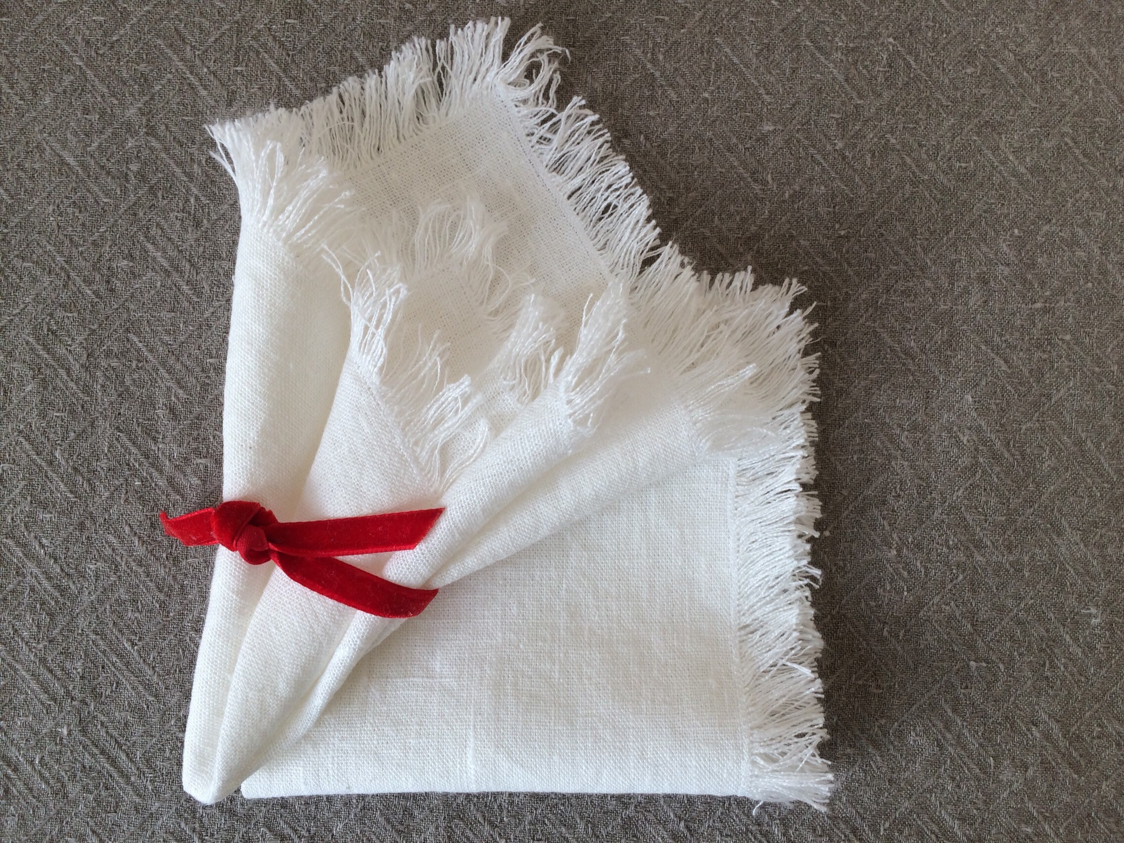 Set of Off White Napkins with Fringes, Light Linen Napkins, Off White