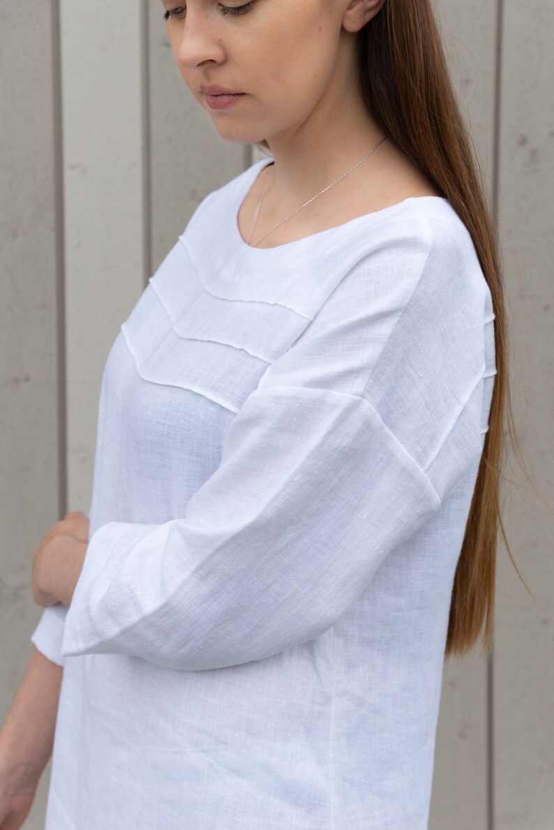 Handmade Linen Dress – Side Profile, Flowy and Elegant, Custom Fit Available.
