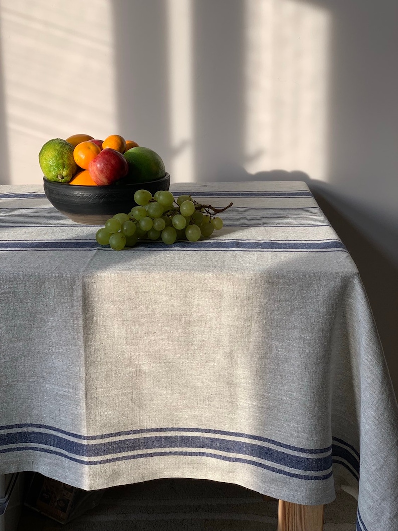 Linen Tablecloth Striped Table Cloth Square Tablecloth Etsy UK