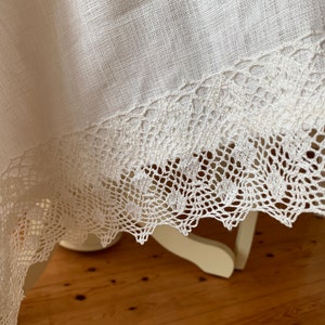 Linen Tablecloth with Lace, Milk White Linen Tablecloth, Milk White Lace Tablecloth, Large Square Linen Tablecloth, Large Tablecloth image 6
