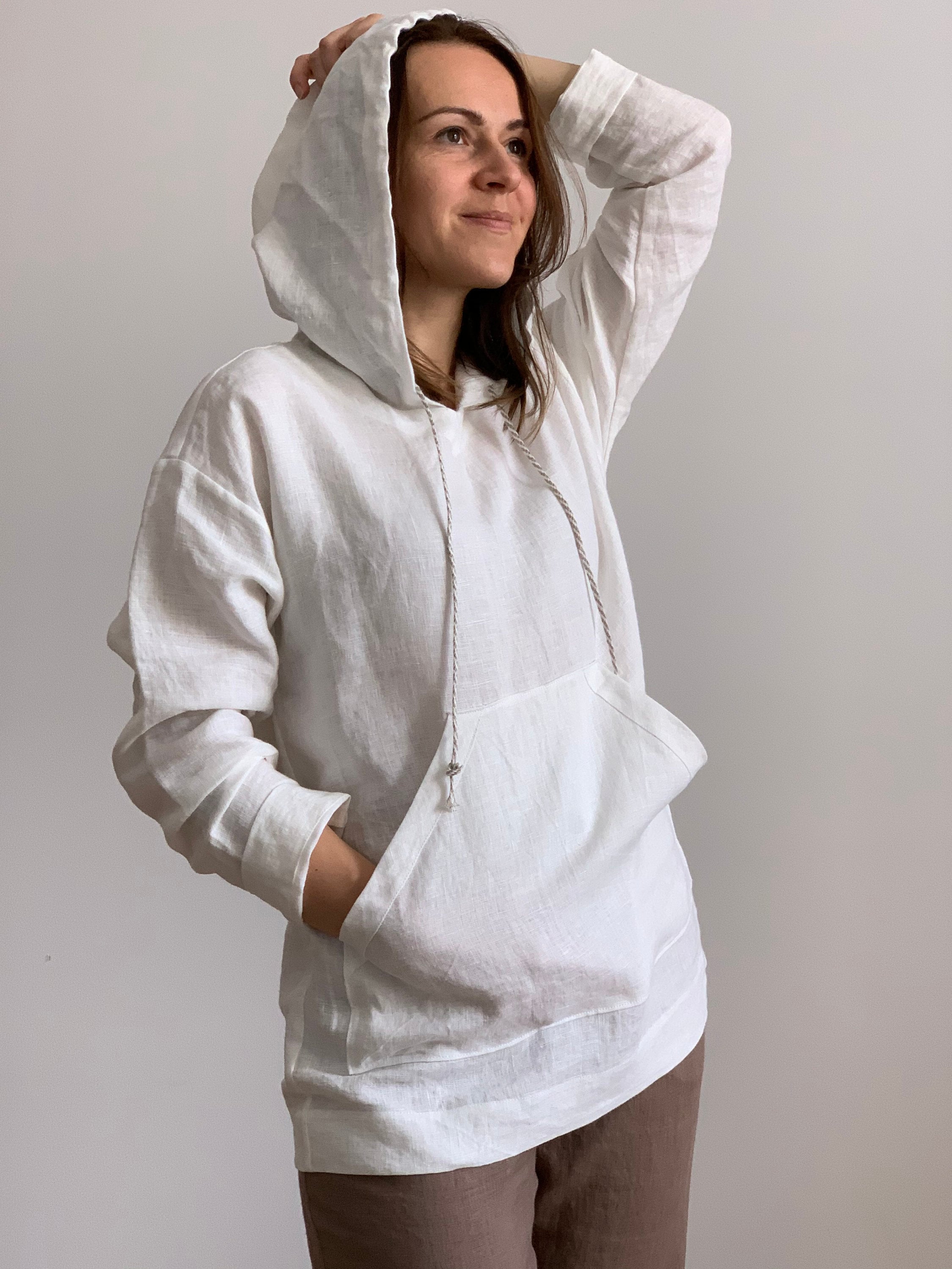 Linen hoodie for women / Loose fit linen hoodie / Women long ...