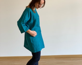 Linnen tuniek vrouwen, linnen tuniekjurk, linnen kleding, tuniekjurk, puur linnen, witte linnen tuniek, zomerlinnenjurk, plus size tuniek