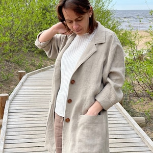 Womens linen jacket with pockets / Linen coat for women / Natural linen color coat jacket image 3