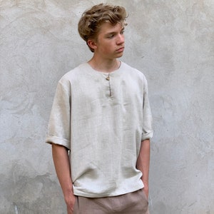 Handmade Mens Linen Short Sleeve Shirt: European Linen