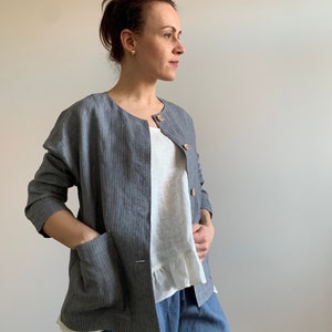 Linen Cardigan Jacket, Linen Jacket, Linen Blazer, Linen Cardigan for Women, Linen Cardigan with Pockets, Oversized Linen Jacket, Plus Size image 3