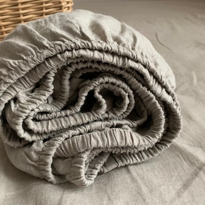 Linen Fitted Sheet, Fitted Sheet Queen, King Fitted Sheet, Custom Size Linen Sheet, Linen Bedding, Linen Sheet in White and Other Colors