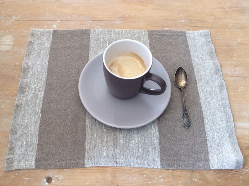 Dining Place Mats Linen Placemats Dark Beige Striped Placemats Antique Style Linen mats Placemats Set Burlap Placemats Table Mat
