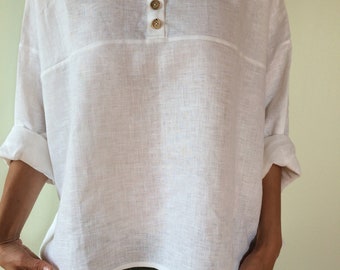 Women Top, Women Shirt, Women Blouse with Buttons, Long Sleeve Shirt, Linen Top, Linen Shirt, Linen Blouse,