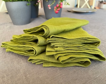 Set of 6 Green Linen Napkins, Minimalist Christmas Napkins, Bulk Napkins, Organic Cloth Napkins, Moss Green Table napkins, Gift