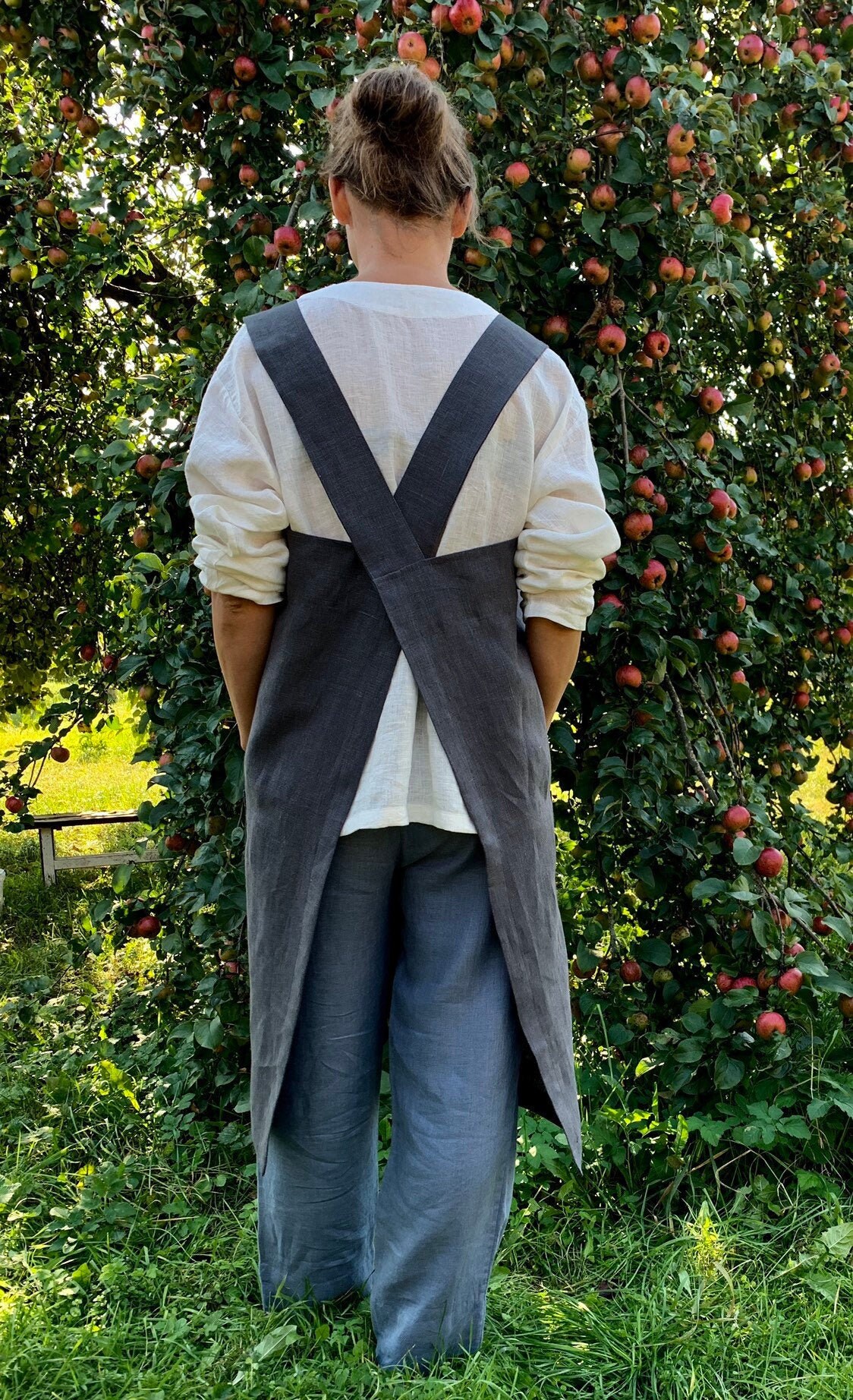 Crossback Apron Crossback Linen Apron Japanese Apron Japanese Linen Apron  Pinafore Apron Workshop Apron Crossover Apron 