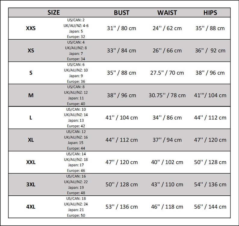 Women's Size Chart – Find Your Perfect Fit for Handmade Linen Dresses.