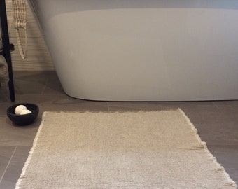 Tapis de salle de bain, tapis de sol en lin, tapis en lin rustique, tapis de salle de bain, tapis de bain massage des pieds, tapis de bain avec franges, tapis de bain avec franges