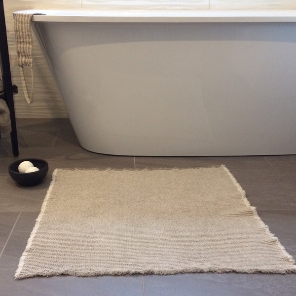 Tapis de salle de bain, tapis de sol en lin, tapis en lin rustique, tapis de salle de bain, tapis de bain massage des pieds, tapis de bain avec franges, tapis de bain avec franges