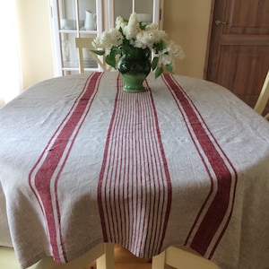 Linen Tablecloth, Thanksgiving Tablecloth, Dark Red Striped Table Cloth, Square Tablecloth, Christmas Tablecloth, Large Tablecloth