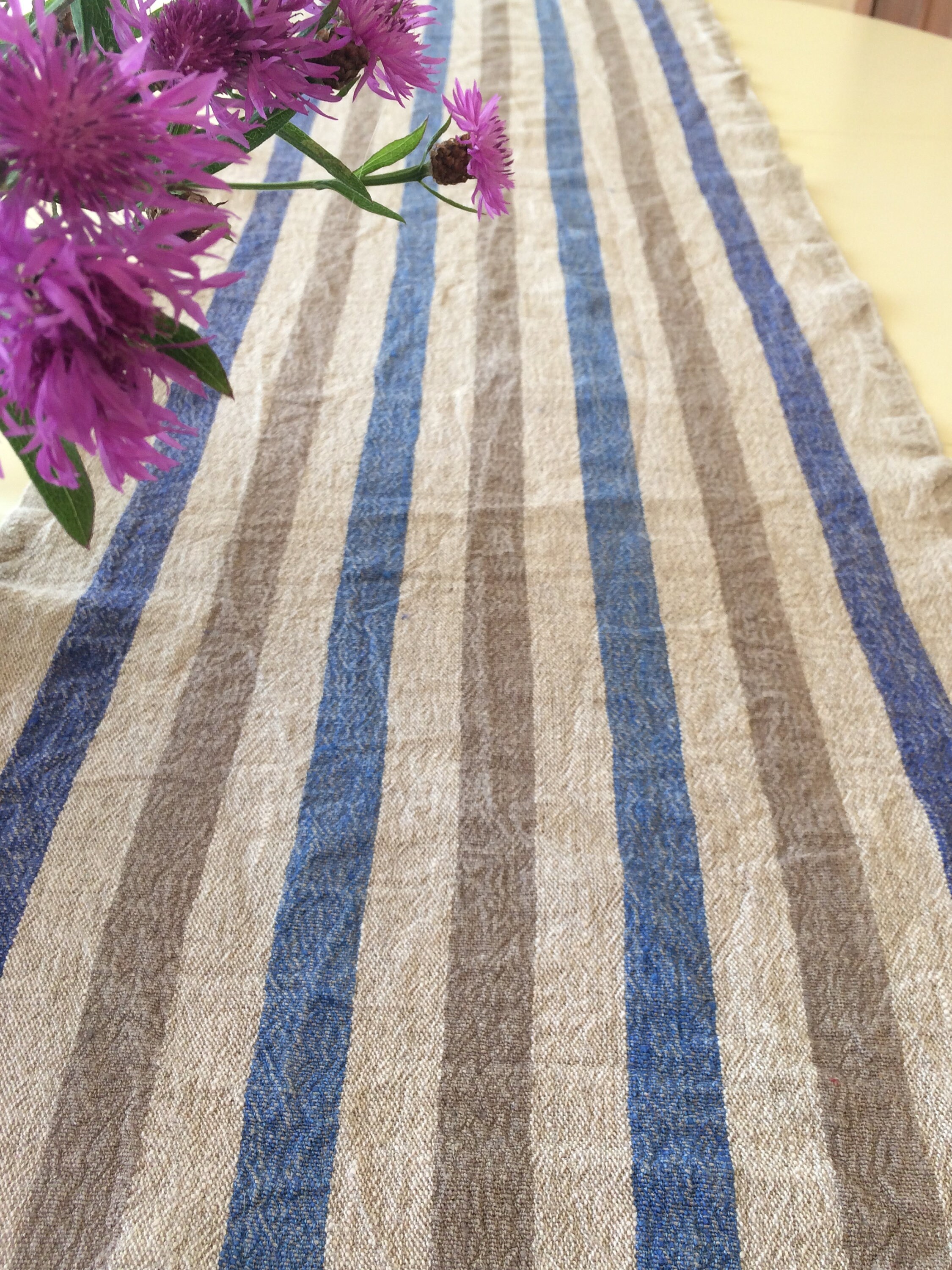 Blue Striped Table Runner with Fringes, Shabby Chic Table Runner