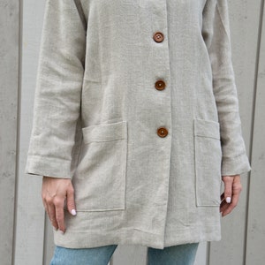 Womens linen jacket with pockets / Linen coat for women / Natural linen color coat jacket image 6