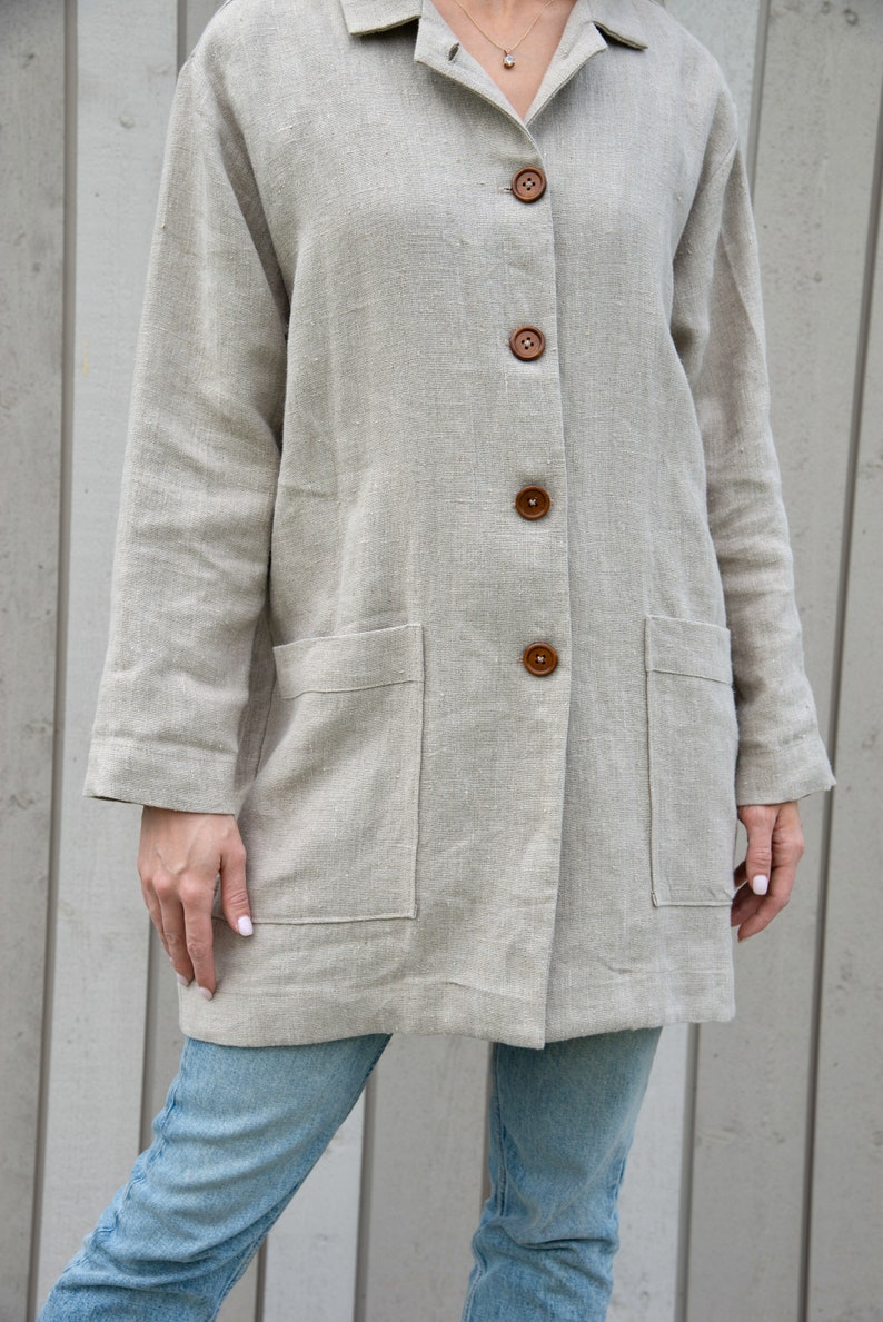 Womens linen jacket with pockets / Linen coat for women / Natural linen color coat jacket image 6