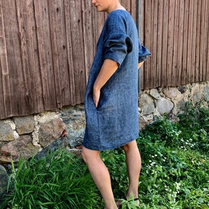 Blue Striped Linen Tunic: Handmade European Linen Summer Top