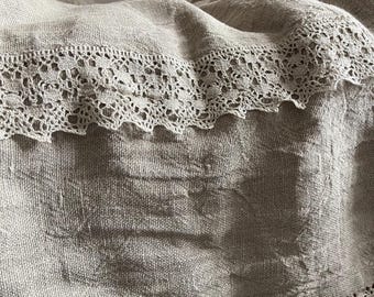 Linen Blanket with Lace Soft Linen Bedspread Throw Blanket Coverlet Rustic Bedding Bed Scarf