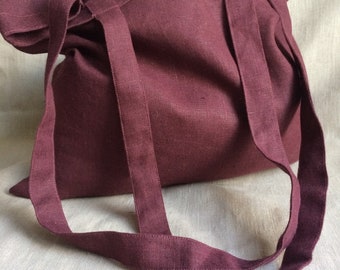 Tote Bag, Linen Shopping Bag, Market Bag, Cherry red  brown Color Tote Bag, Linen Beach Bag, Canvas Travel Bag, Linen Shoulder Bags,