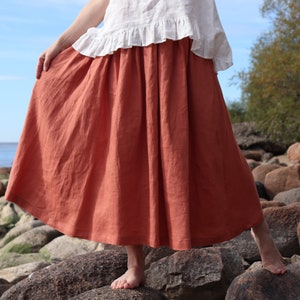 High Waisted Linen Maxi Skirt: Summer Clothes with Pockets