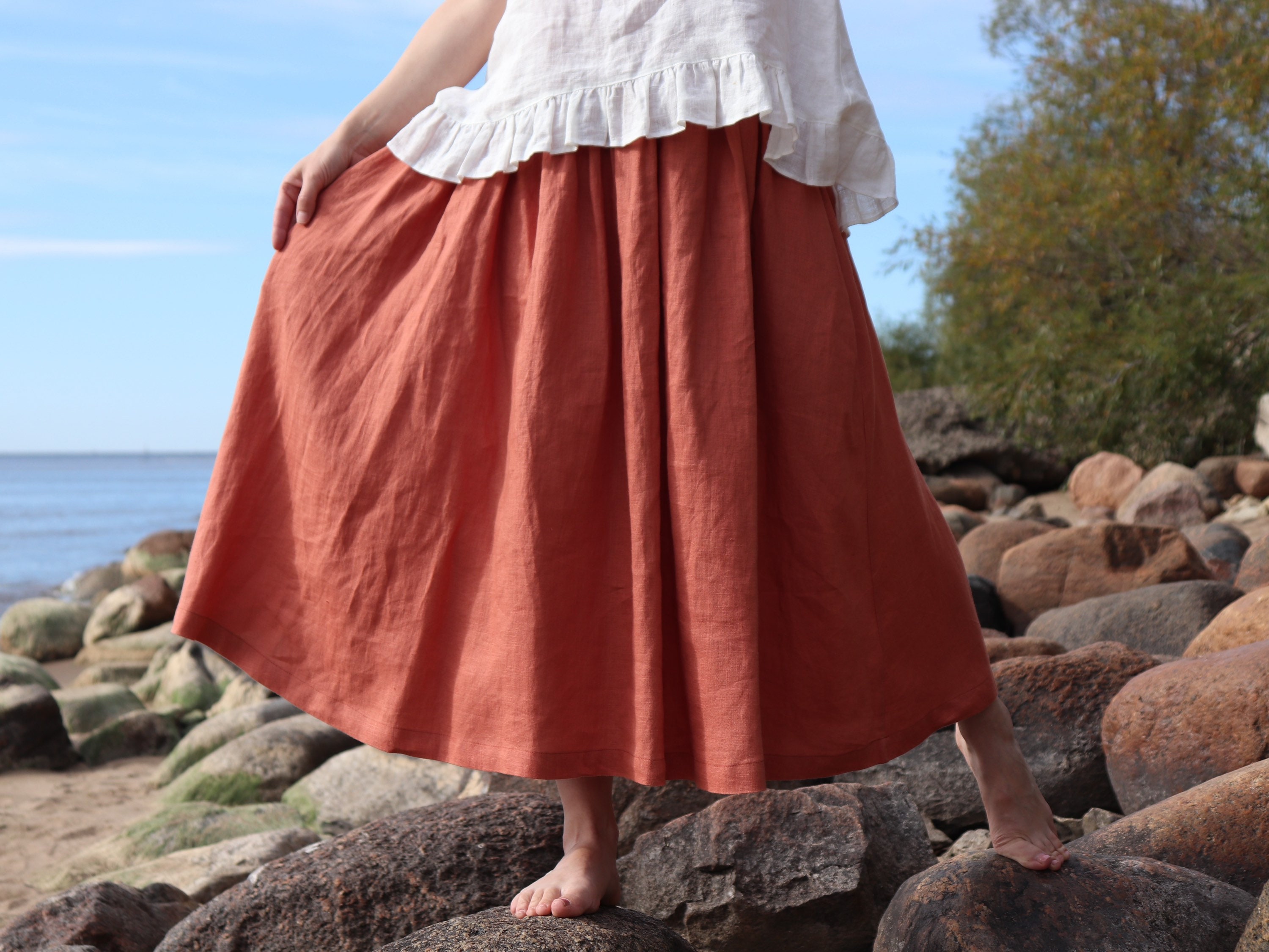 Linen Skirt, Long Linen Skirt, Asymmetrical Linen Skirt, Linen Maxi Skirt,  Feminine Unique Design Draped Fabric Casual Linen Skirt C154 - Etsy
