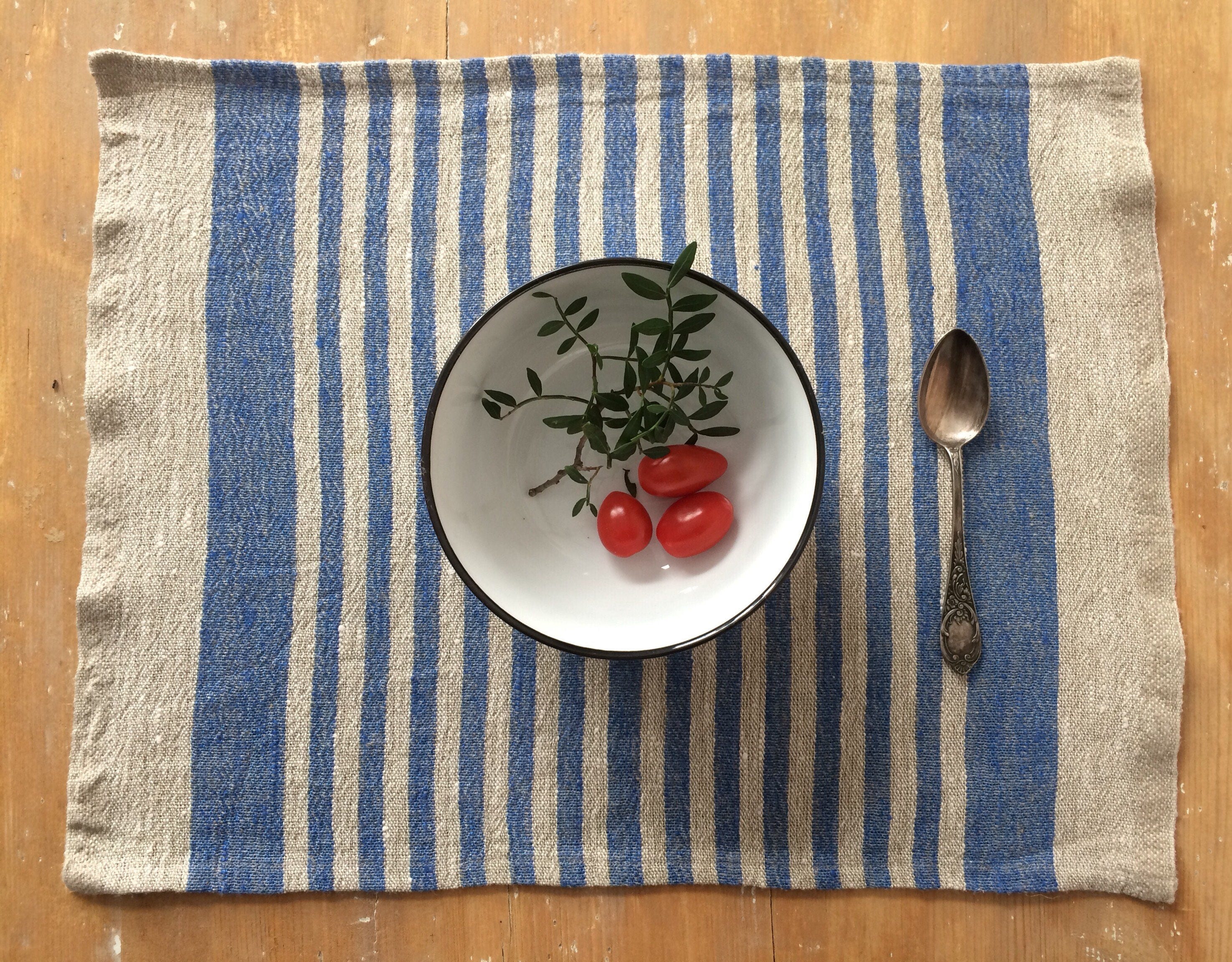Blue Striped Placemats Place Mats Rustic Placemats Linen