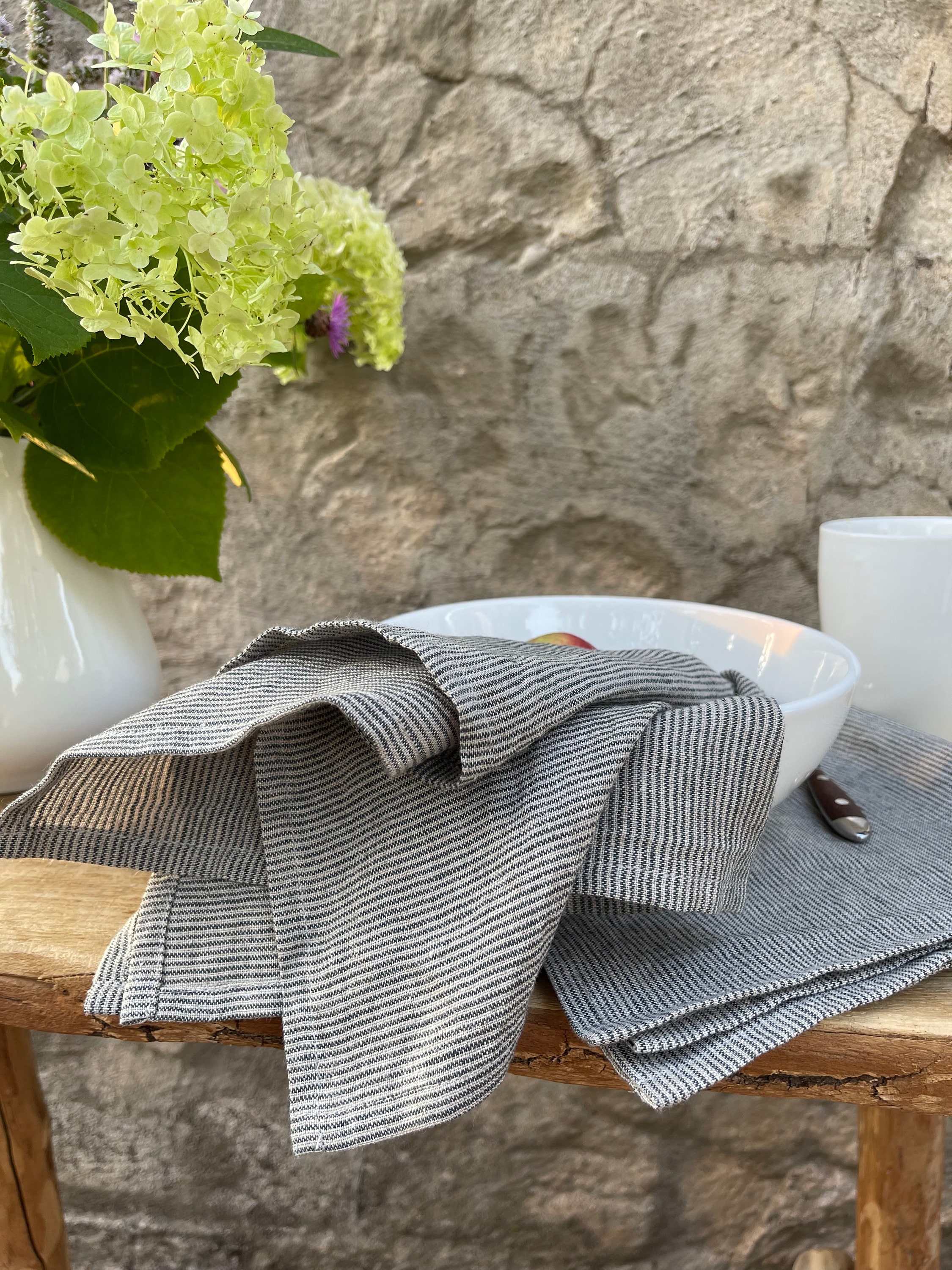 Set Of 12 Striped cloth Napkins 44 x 44cm cotton linen dinner