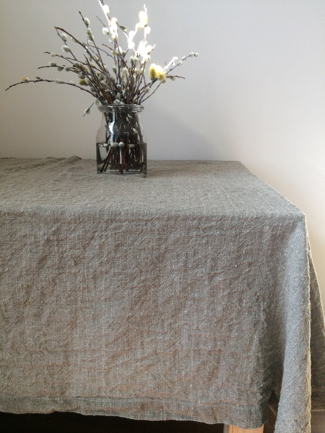 Gray Rattan Linen Handmade Gray Linen Tablecloth: Rustic Farmhouse Style - Etsy