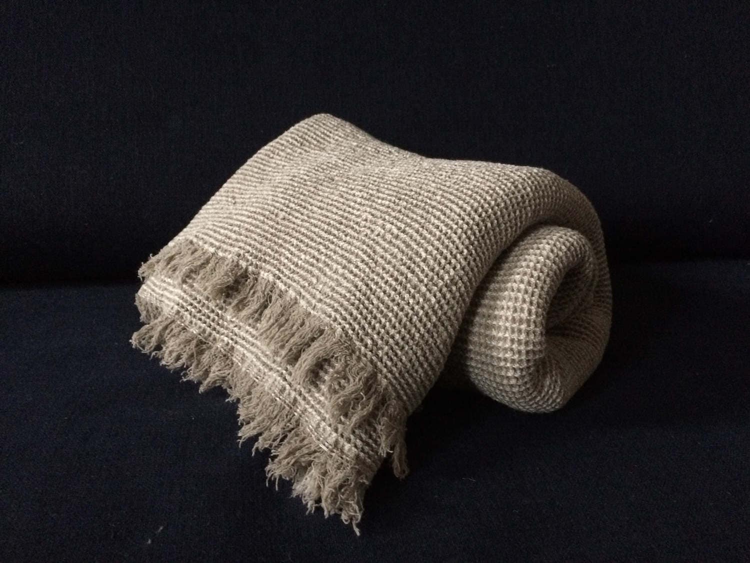 Beige Linen Waffle Throw, Beige Linen Waffle Blanket, Linen Throw Blanket, Waffle Linen Throw