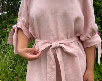 Linen dress with a tie belt / Maternity linen dress / Summer dress / Oversized linen dress / Loose linen dress / Plus size linen dress
