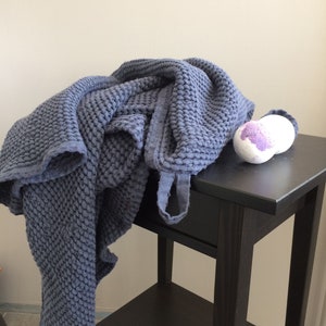 Soft Bath Towel, SPA Towel, Waffle Towel, Linen Towel, Cotton Towel, Dusty Gray Blue Towel, Waffle Weave Towel, Sauna Towel, Warm Towel image 1