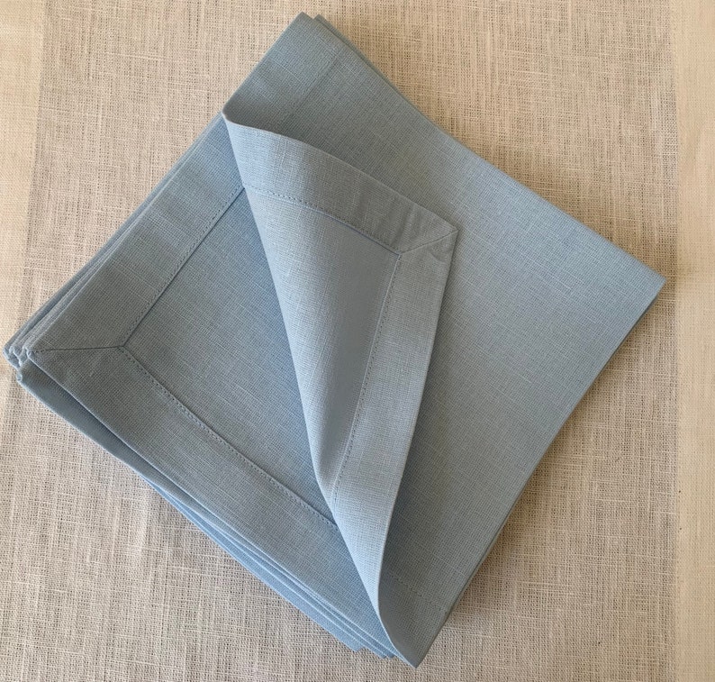 6 Light Blue Linen Napkins White Linen Napkins Rustic Table Etsy