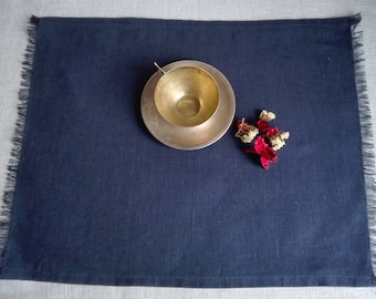 Blue Placemats, Placemats with Fringes, Frayed Placemats