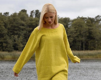 Lemon Yellow Linen Tunic, Linen Tunic, Women Tunic, Summer Tunic, Loose Linen Tunic, Tunic Top, Womens Tunic, Linen Tunics Plus Size