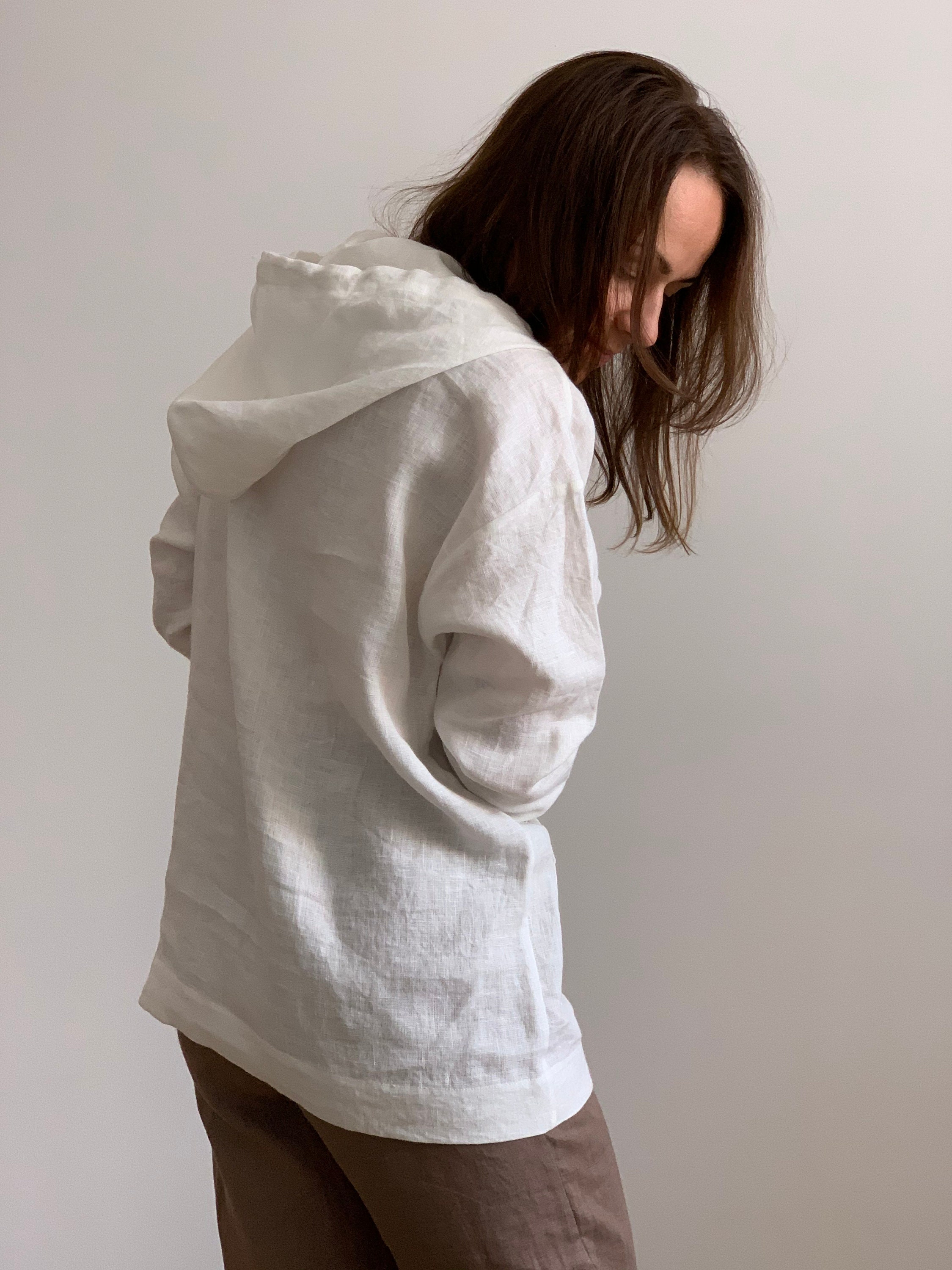 Linen hoodie for women / Loose fit linen hoodie / Women long ...