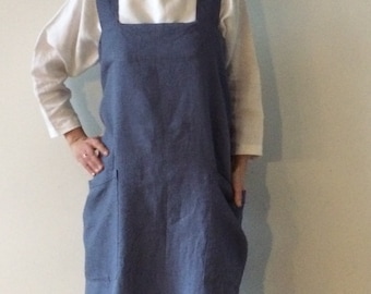 Blue Pinafore Apron, Pinafore Apron Plus Size, Pinafore Apron For Women, Pinafore Apron Linen, Cross Over Apron, Cross Back Apron, Pinafore