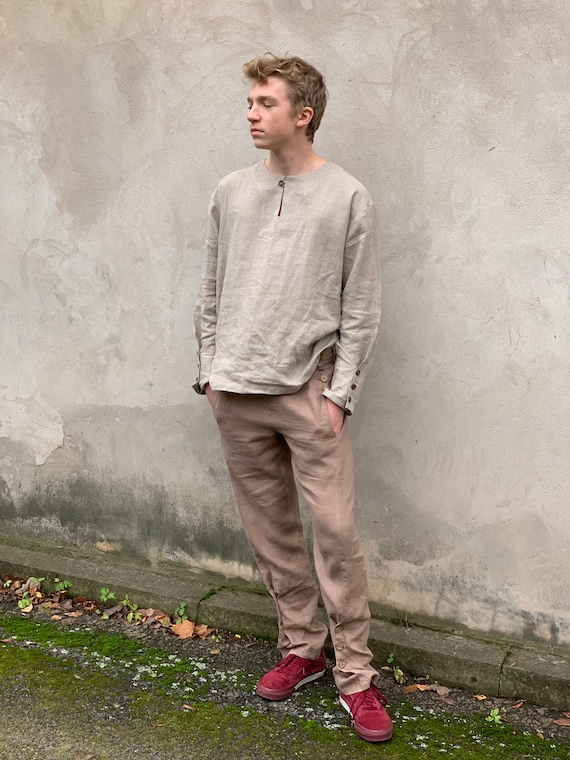 Handmade Mens Linen Shirt: Long Sleeve Button Shirt