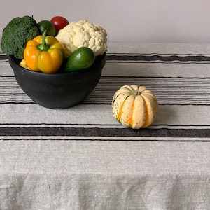 Handmade Striped Linen Tablecloth: Rustic European Table Decor