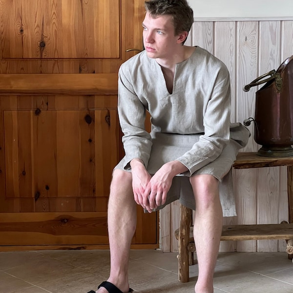 Mens Linen Caftan: European Linen Kaftan Robe, Men's Tunic