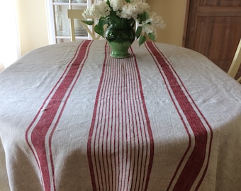 Linen Tablecloth, Thanksgiving Tablecloth, Dark Red Striped Table Cloth, Square Tablecloth, Christmas Tablecloth, Large Tablecloth