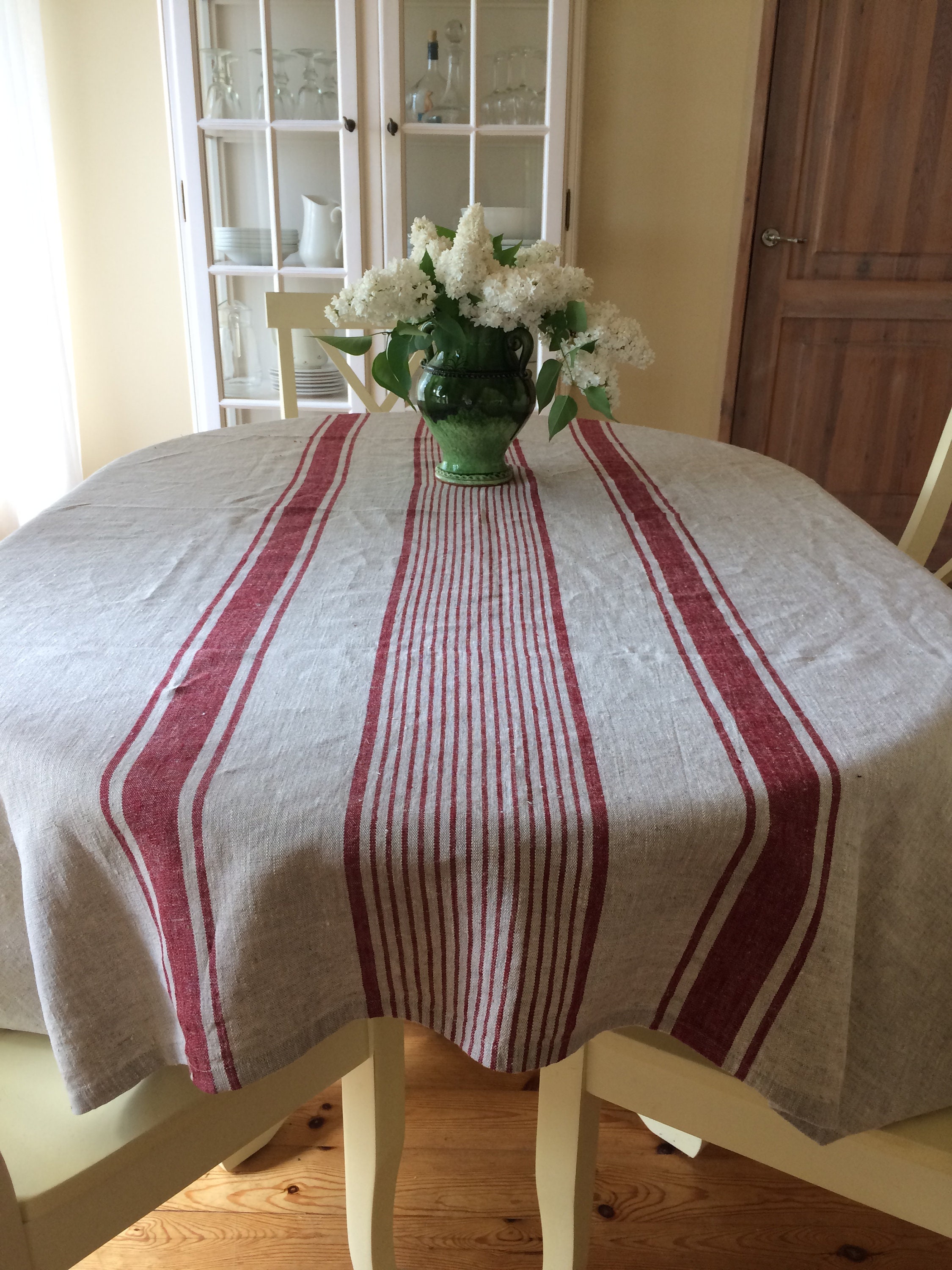 Linen Tablecloth Dark Red Striped Table Cloth Square Linen Tablecloth Dark Red Striped Table Cloth Square Large Mother In Law Gift