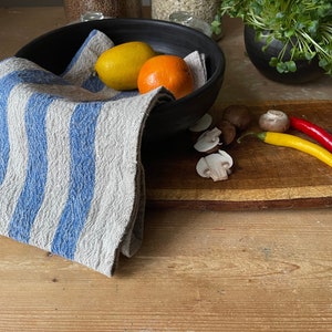 Blue Striped Linen Kitchen Towel: European Handmade Tea Towel