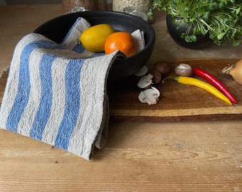 Linen Kitchen Towel, Blue Striped Linen Tea Towel, Striped Kitchen Towel