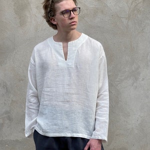 Handmade European Linen Mens Shirt: Long Sleeve Summer Clothing