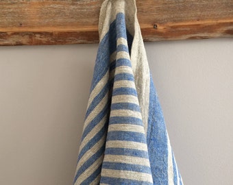 Rustic Linen towel, Linen kitchen towel, Striped linen kitchen towel, Blue Striped Tea Towel, Beige Striped Linen Kitchen Towel