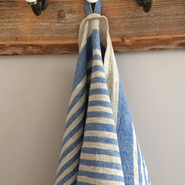 Rustic Linen towel, Linen kitchen towel, Striped linen kitchen towel, Blue Striped Tea Towel, Beige Striped Linen Kitchen Towel