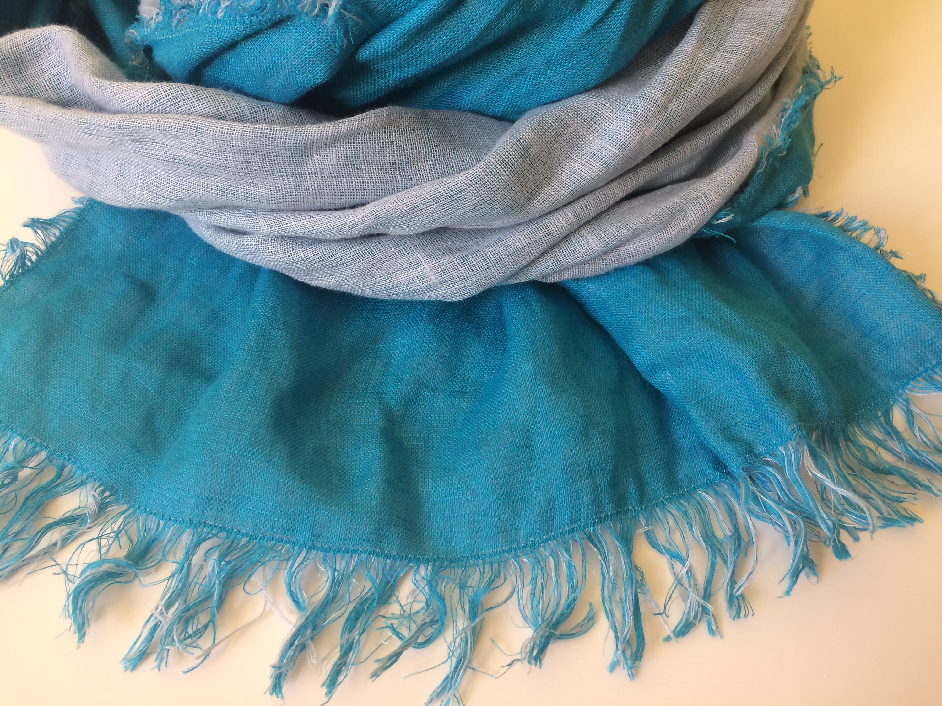 Turquoise Blue Linen Scarf, Light Blue Linen Scarf, Bicolor Linen Scarf, Turquoise Blue Scarf ...
