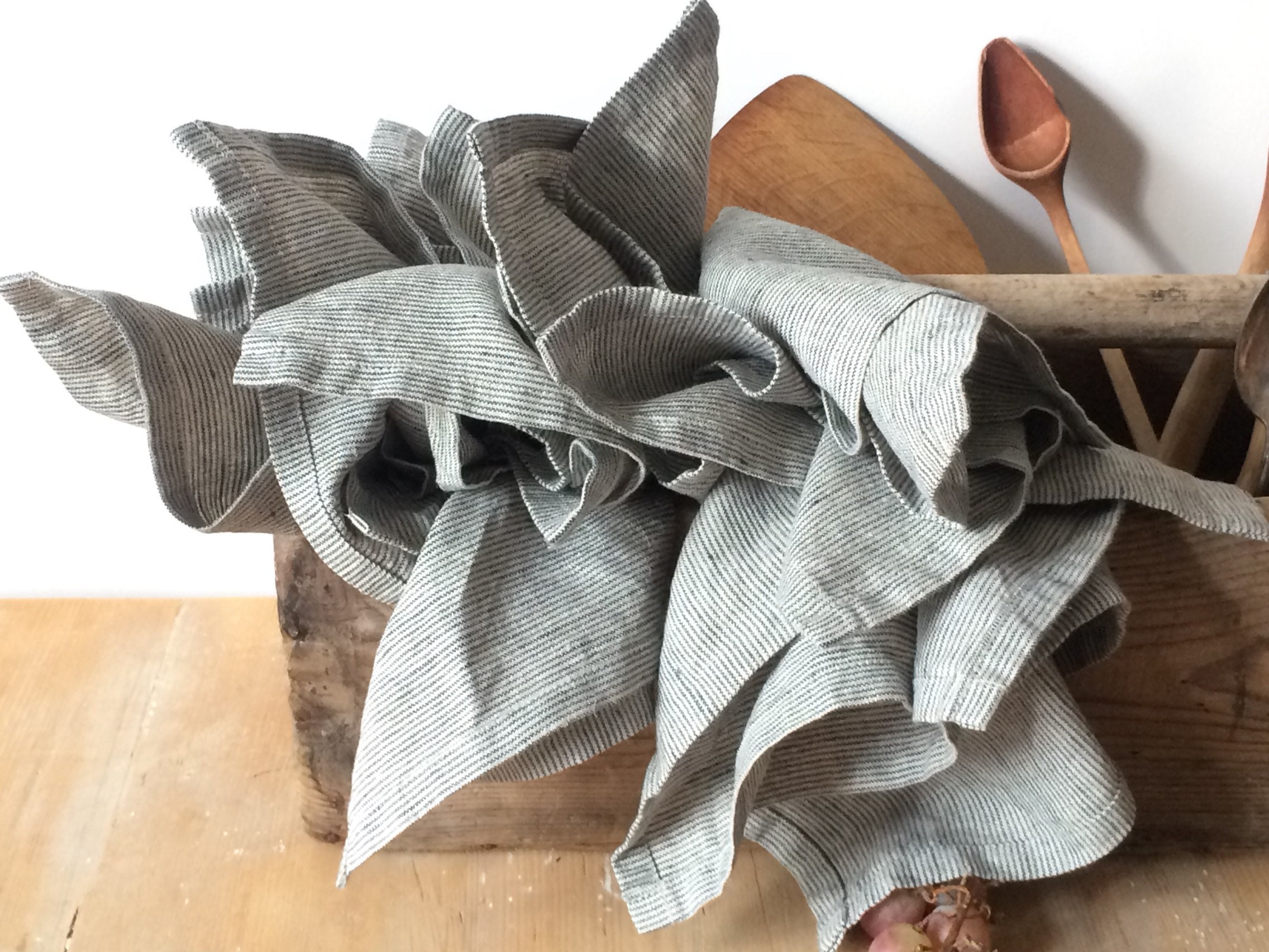 Linen Napkins, Napkins, Striped Cloth Serviette, Natural Flax Napkins