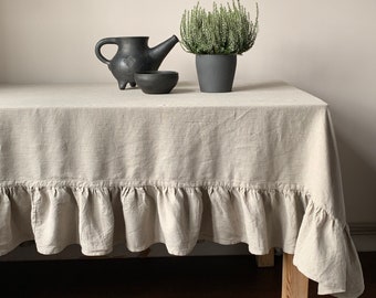 Linen Tablecloth with Ruffles, Ruffle Tablecloth, Wide Tablecloth Rectangle, Ruffled Edges Tablecloth, Cloth Tablecloth, Large Tablecloth